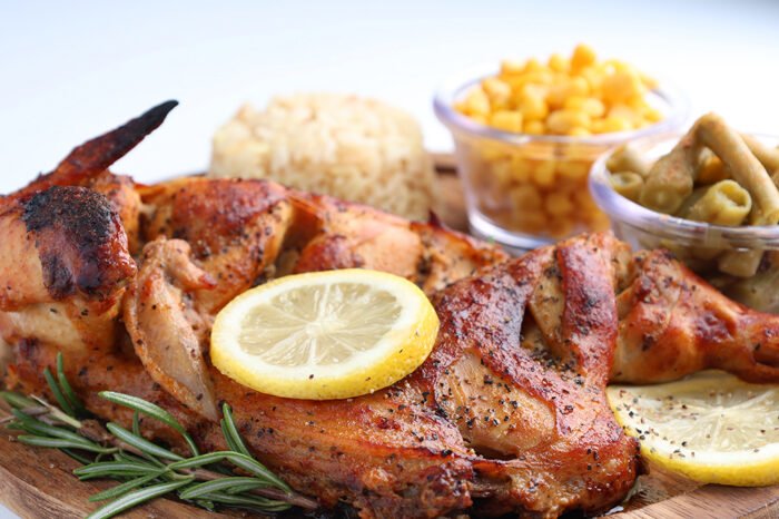 Miami Grill, Florissant half grill with lemon and sweet corn, rice